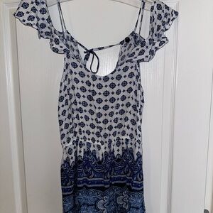 BeBop Blue and White Patterned Jumpsuit